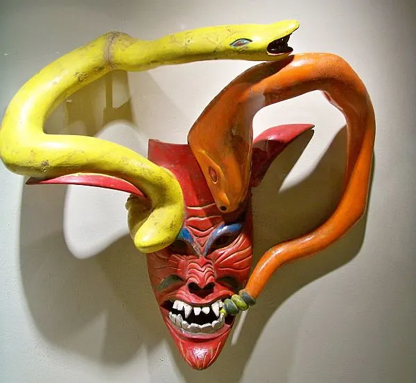 intricate Mexican mask at the Rafael Coronel museum