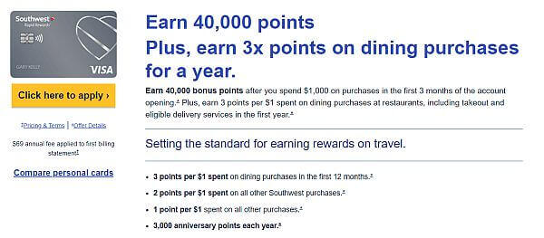 Southwest credit card for free flights