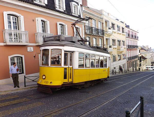 the streetcar trolley is cheap when living in Lisbon Portugal