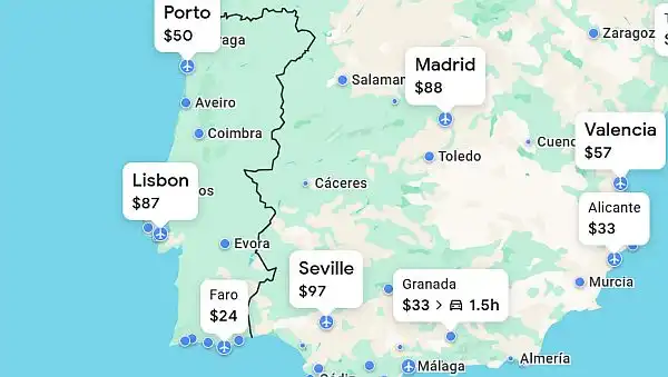 London flight prices to Portugal and Spain